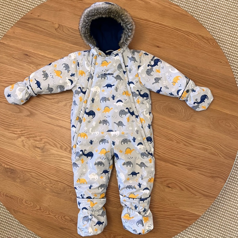 CARTER’S OSHKOSH Baby Boy 1-Piece Taslan Dinosaur Print Snowsuit, 18 Months